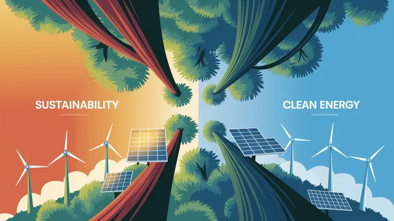Illustration of Malaysia's Carbon Tax 2026 impact, featuring renewable energy, trees, and CO₂ reduction with a blend of sunset and daytime scenery